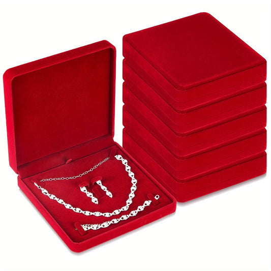 Jewelry Box - Velvet with Lid 6pcs Wine Red Fabric Gift Case for Bracelets, Necklaces & - main product view