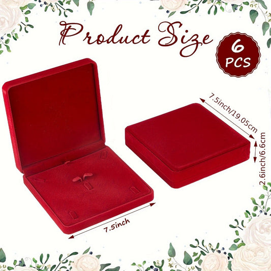 Jewelry Box - Velvet with Lid 6pcs Wine Red Fabric Gift Case for Bracelets, Necklaces & - product detail view 2