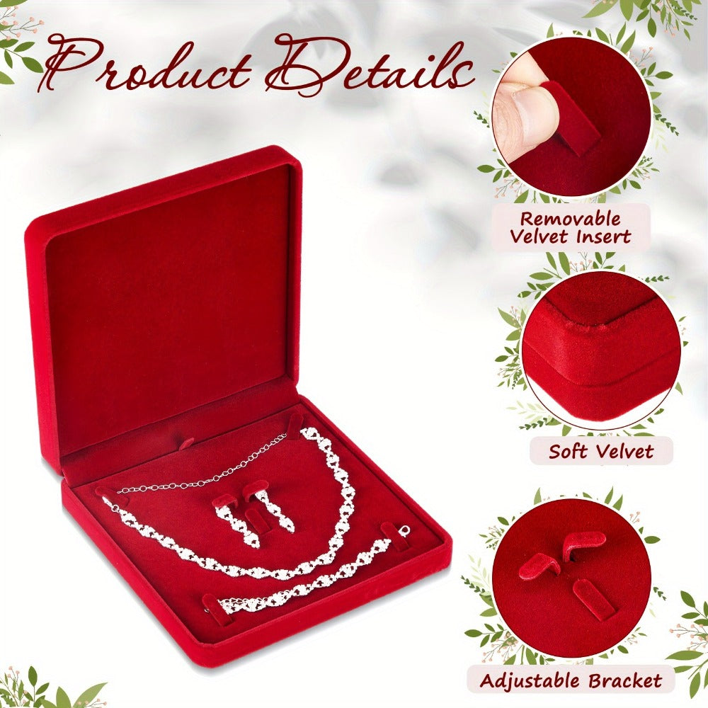 Jewelry Box - Velvet with Lid 6pcs Wine Red Fabric Gift Case for Bracelets, Necklaces & - product detail view 3