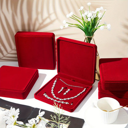 Jewelry Box - Velvet with Lid 6pcs Wine Red Fabric Gift Case for Bracelets, Necklaces & - product detail view 4