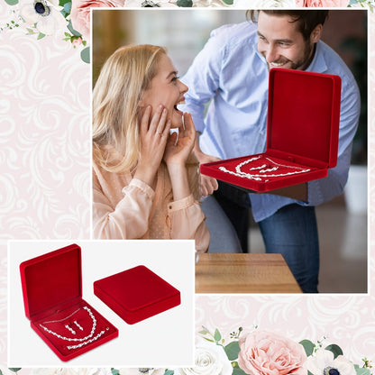 Jewelry Box - Velvet with Lid 6pcs Wine Red Fabric Gift Case for Bracelets, Necklaces & - product detail view 5