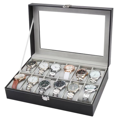 Jewelry Box - Watch 10 / 12 Slot Large Glass Lid Watch Case Organizer with Removable - product detail view 5