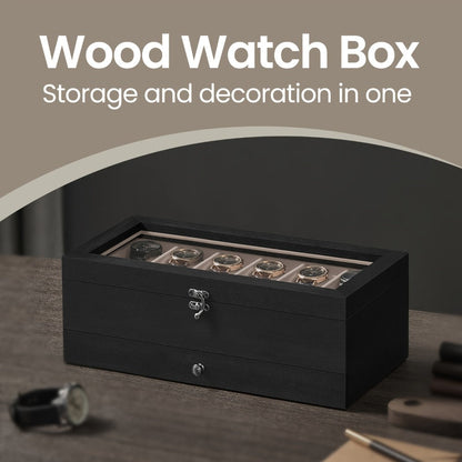 Jewelry Box - Watch 12-Slot 2-Tier Display Case with Glass Lid Removable Watch Pillows - product detail view 8