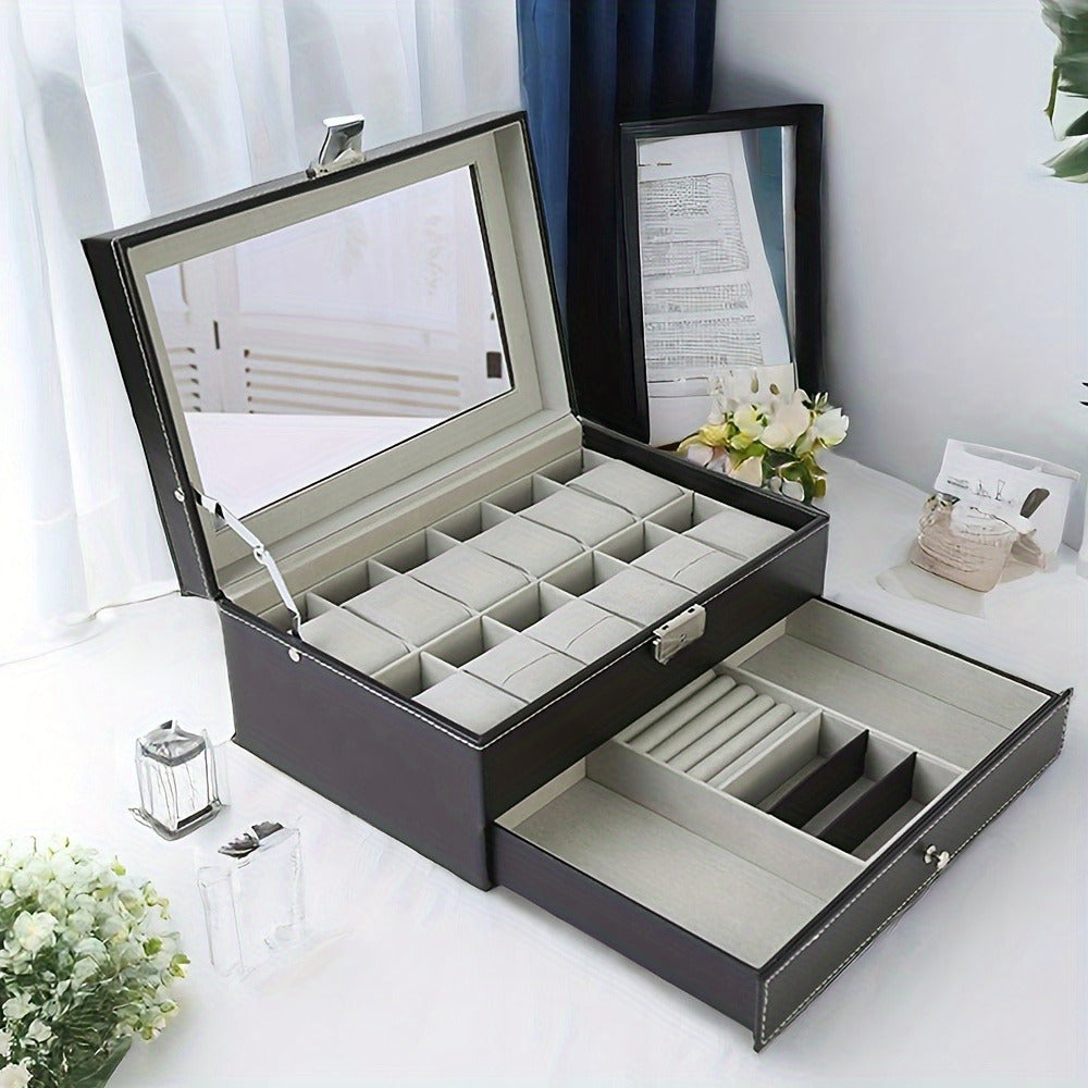 Jewelry Box - Watch 12 Slot Faux Leather with Lock - Single & Double Layer Watch Storage - product detail view 8