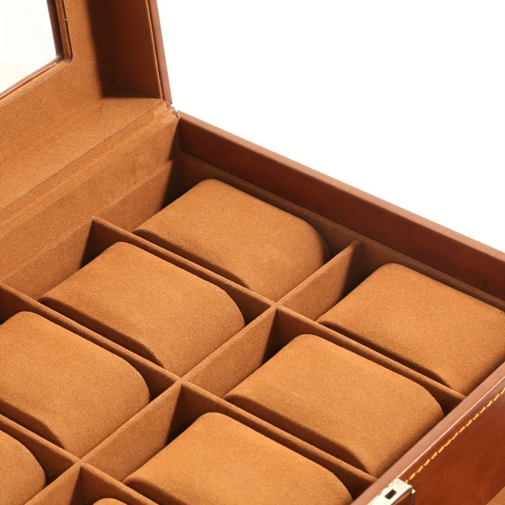 Jewelry Box - Watch 20 Slot Double Layer Glass Top Display Case with Velvet Lining & - product detail view 2