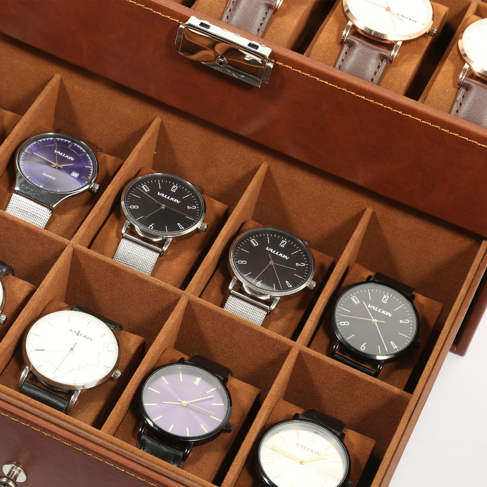 Jewelry Box - Watch 20 Slot Double Layer Glass Top Display Case with Velvet Lining & - product detail view 10