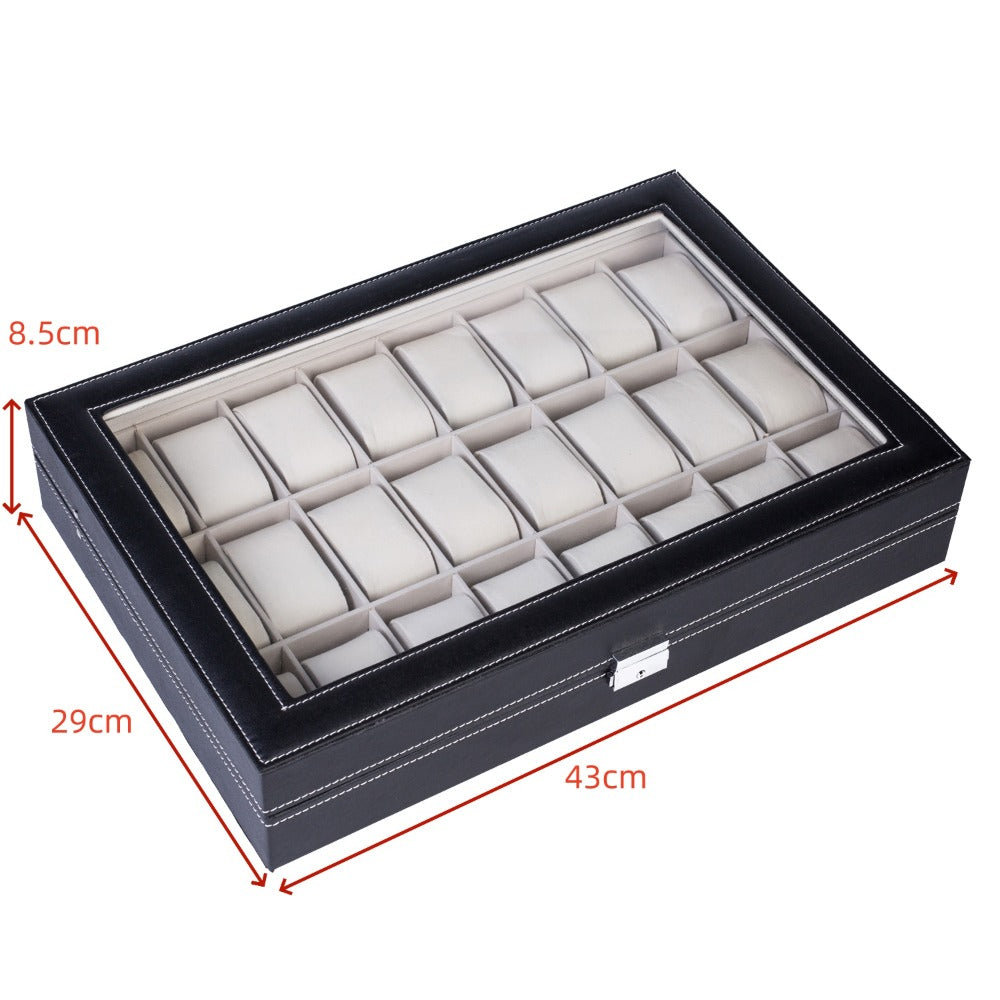Jewelry Box - Watch 24 Slot Leather Top-Opening Display Case with 24 Compartments, Large - product detail view 6