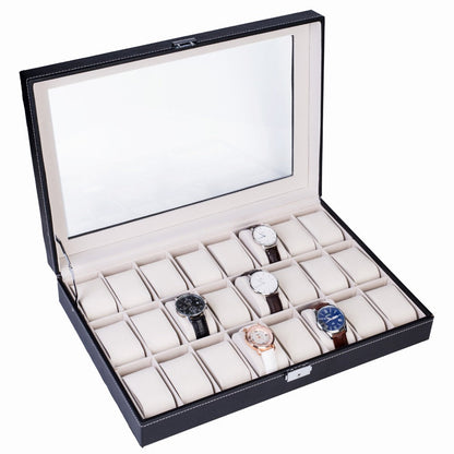 Jewelry Box - Watch 24 Slot Leather Top-Opening Display Case with 24 Compartments, Large - product detail view 7