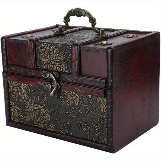 Jewelry Box - Wooden Treasure Chest Vintage Decorative Storage Trunk with Lock, 4 Styles - main product view