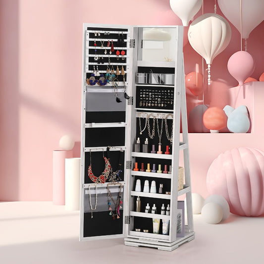 Jewelry Cabinet - 360 Rotating with Full Length Mirror Large Standing Armoire, Velvet - main product view