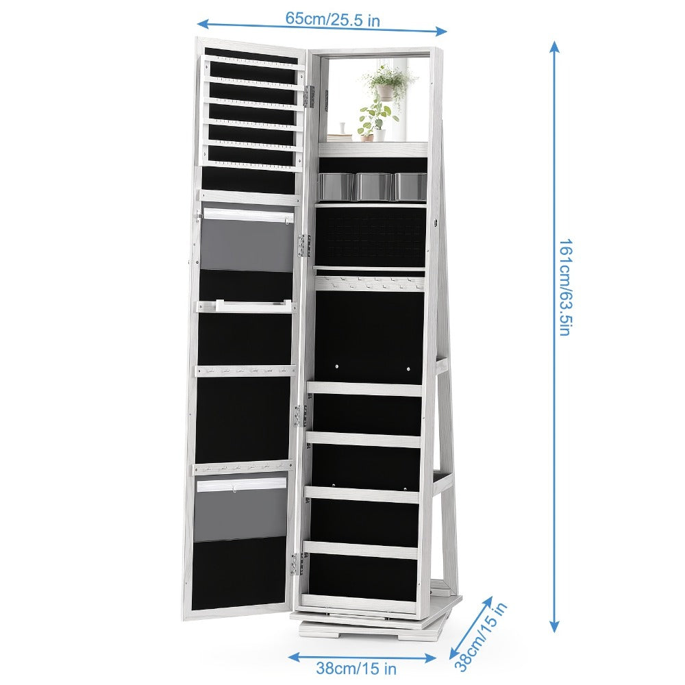 Jewelry Cabinet - 360 Rotating with Full Length Mirror Large Standing Armoire, Velvet - product detail view 2