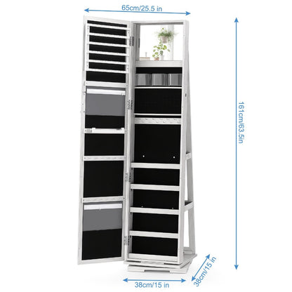 Jewelry Cabinet - 360 Rotating with Full Length Mirror Large Standing Armoire, Velvet - product detail view 2