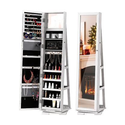Jewelry Cabinet - 360 Rotating with Full Length Mirror Large Standing Armoire, Velvet - product detail view 3