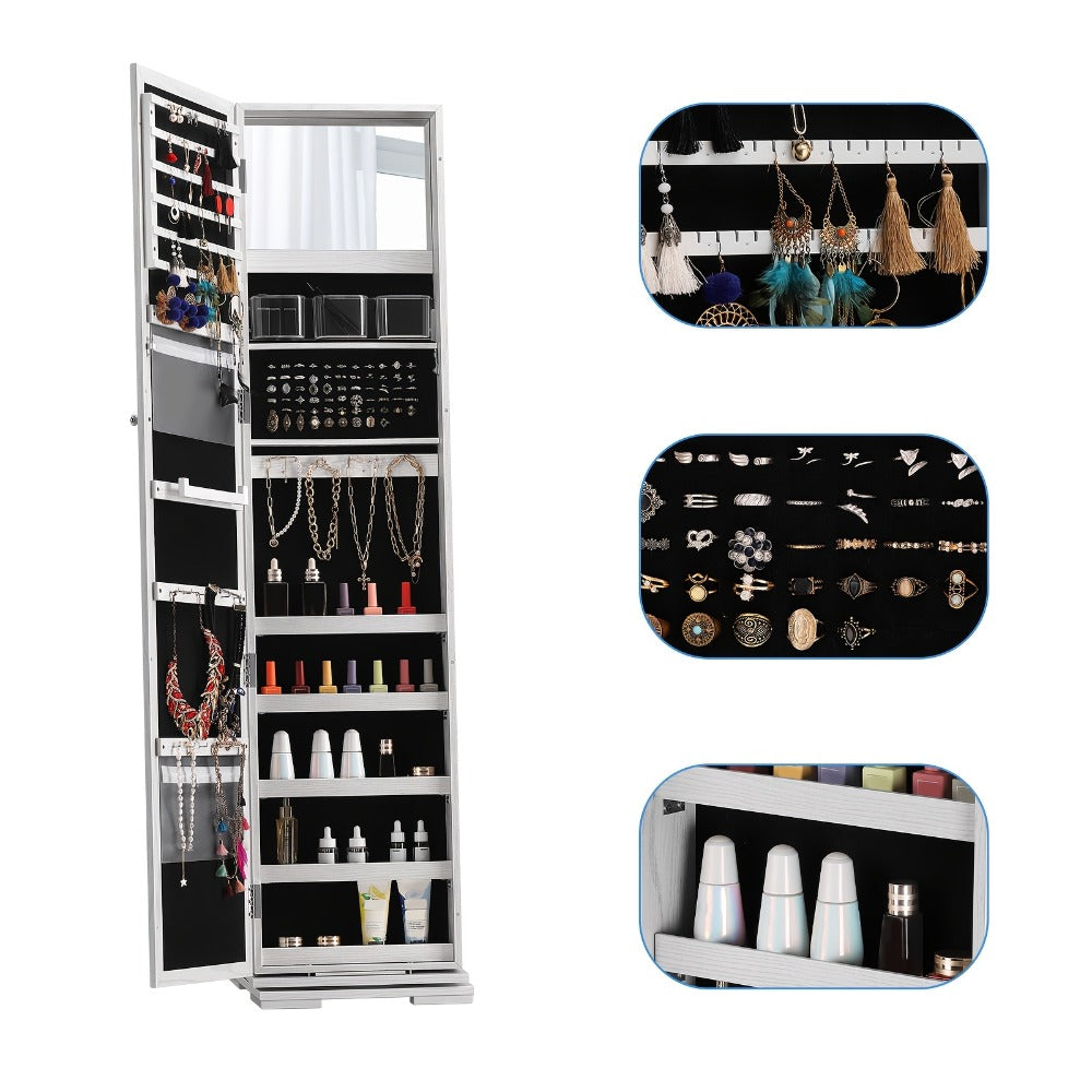 Jewelry Cabinet - 360 Rotating with Full Length Mirror Large Standing Armoire, Velvet - product detail view 5