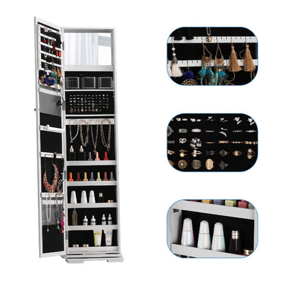 Jewelry Cabinet - 360 Rotating with Full Length Mirror Large Standing Armoire, Velvet - product detail view 5