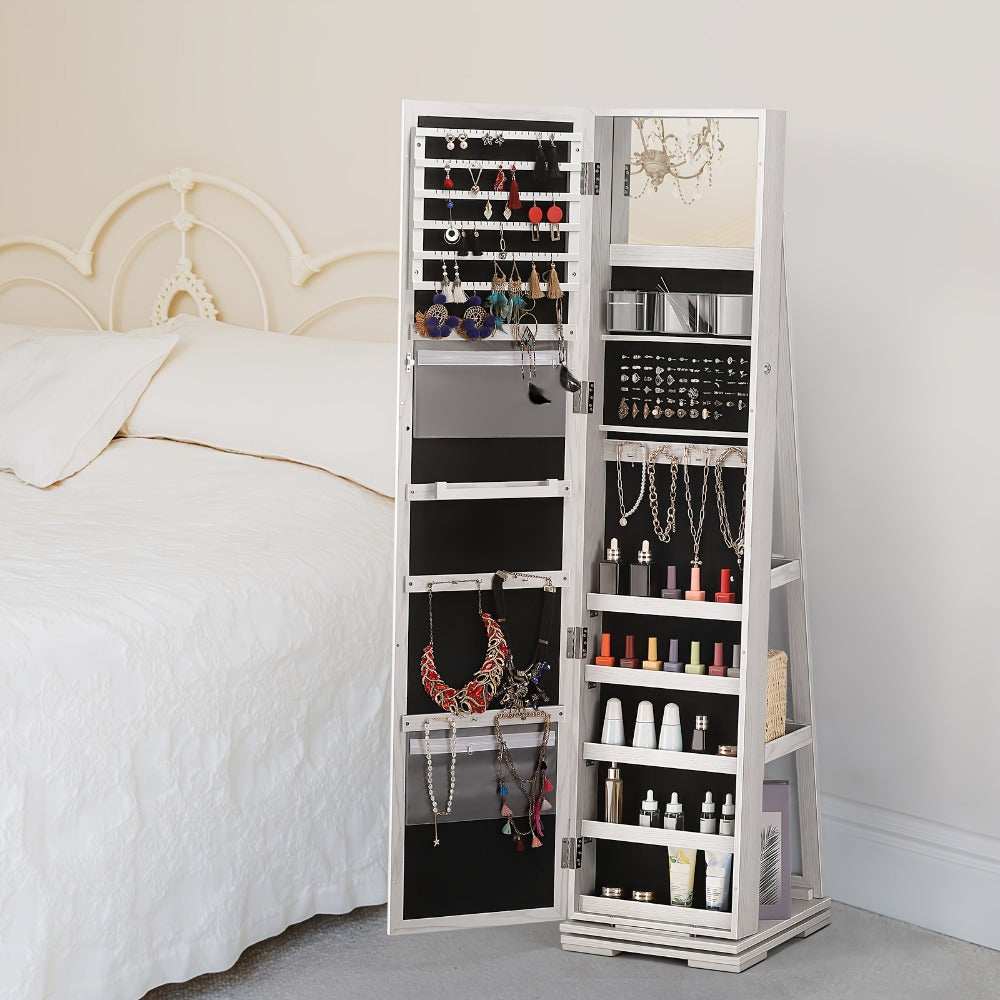 Jewelry Cabinet - 360 Rotating with Full Length Mirror Large Standing Armoire, Velvet - product detail view 6