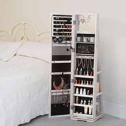 Jewelry Cabinet - 360 Rotating with Full Length Mirror Large Standing Armoire, Velvet - product detail view 6