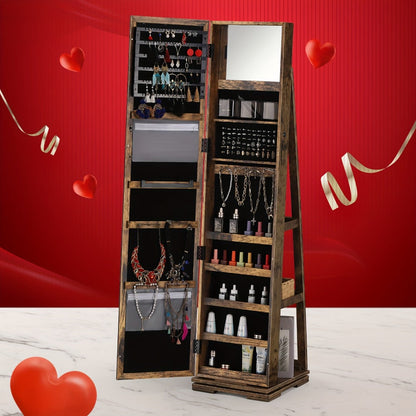 Jewelry Cabinet - 360 Rotating with Full Length Mirror Large Standing Armoire, Velvet - product detail view 7