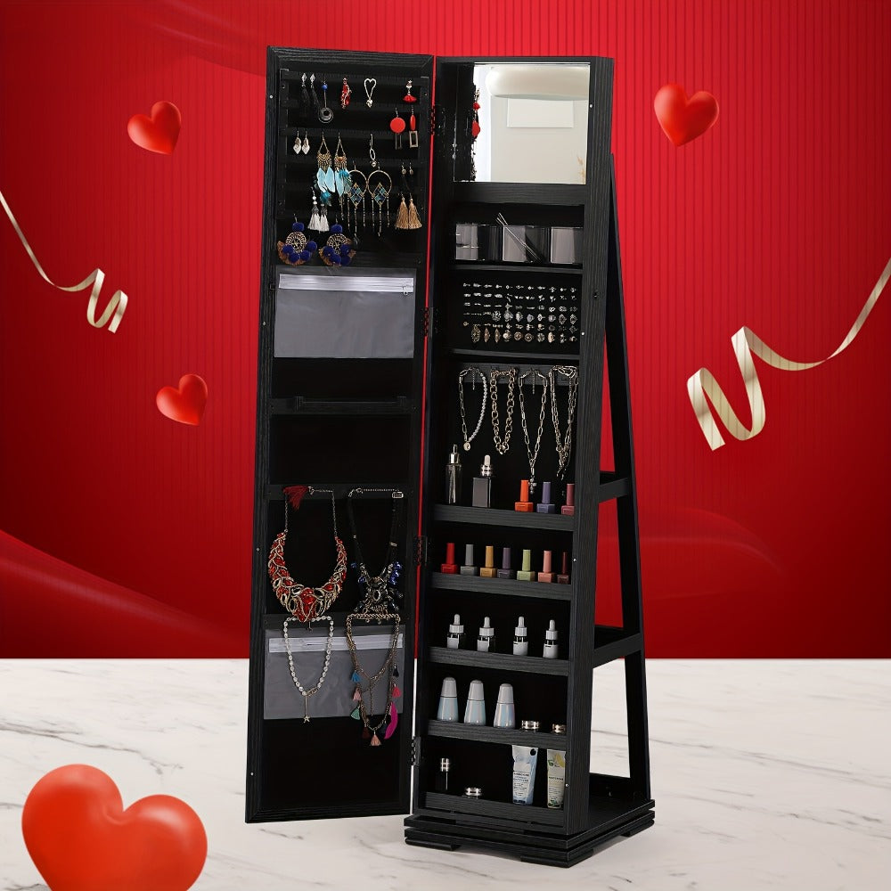 Jewelry Cabinet - 360 Rotating with Full Length Mirror Large Standing Armoire, Velvet - product detail view 9
