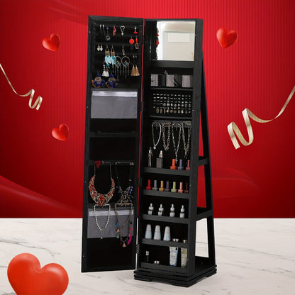 Jewelry Cabinet - 360 Rotating with Full Length Mirror Large Standing Armoire, Velvet - product detail view 9
