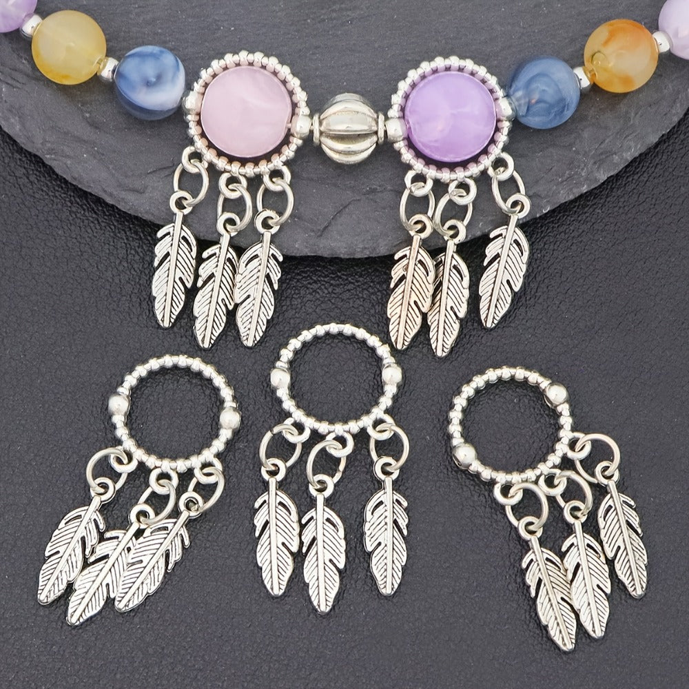 Jewelry Charms - Feather Pendant Bulk 14/42pcs Zinc Alloy Circular Bead Frame Antique - product detail view 4