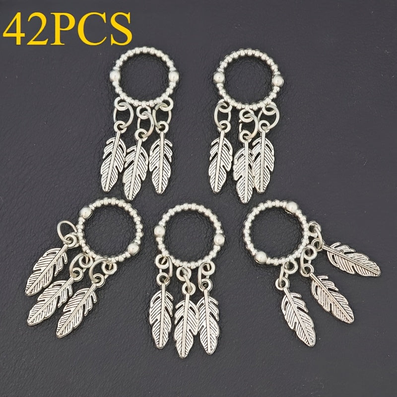 Jewelry Charms - Feather Pendant Bulk 14/42pcs Zinc Alloy Circular Bead Frame Antique - product detail view 12