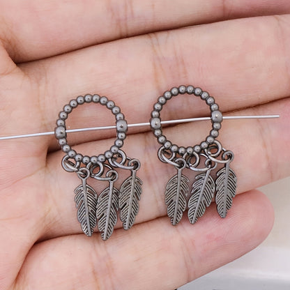 Jewelry Charms - Feather Pendant Bulk 14/42pcs Zinc Alloy Circular Bead Frame Antique - product detail view 13
