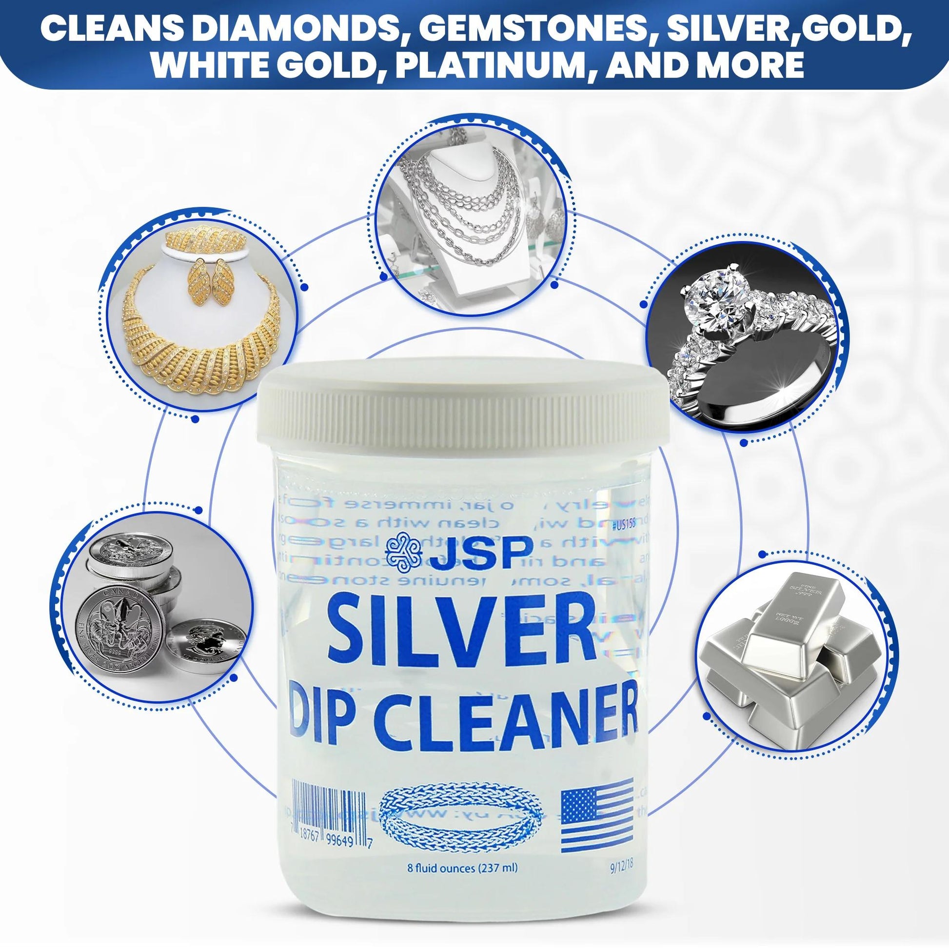 Jewelry Cleaner - Sterling Silver Dip 8 fl oz 925 & 999 Silver Tarnish Remover, Non-Abrasive - main product view
