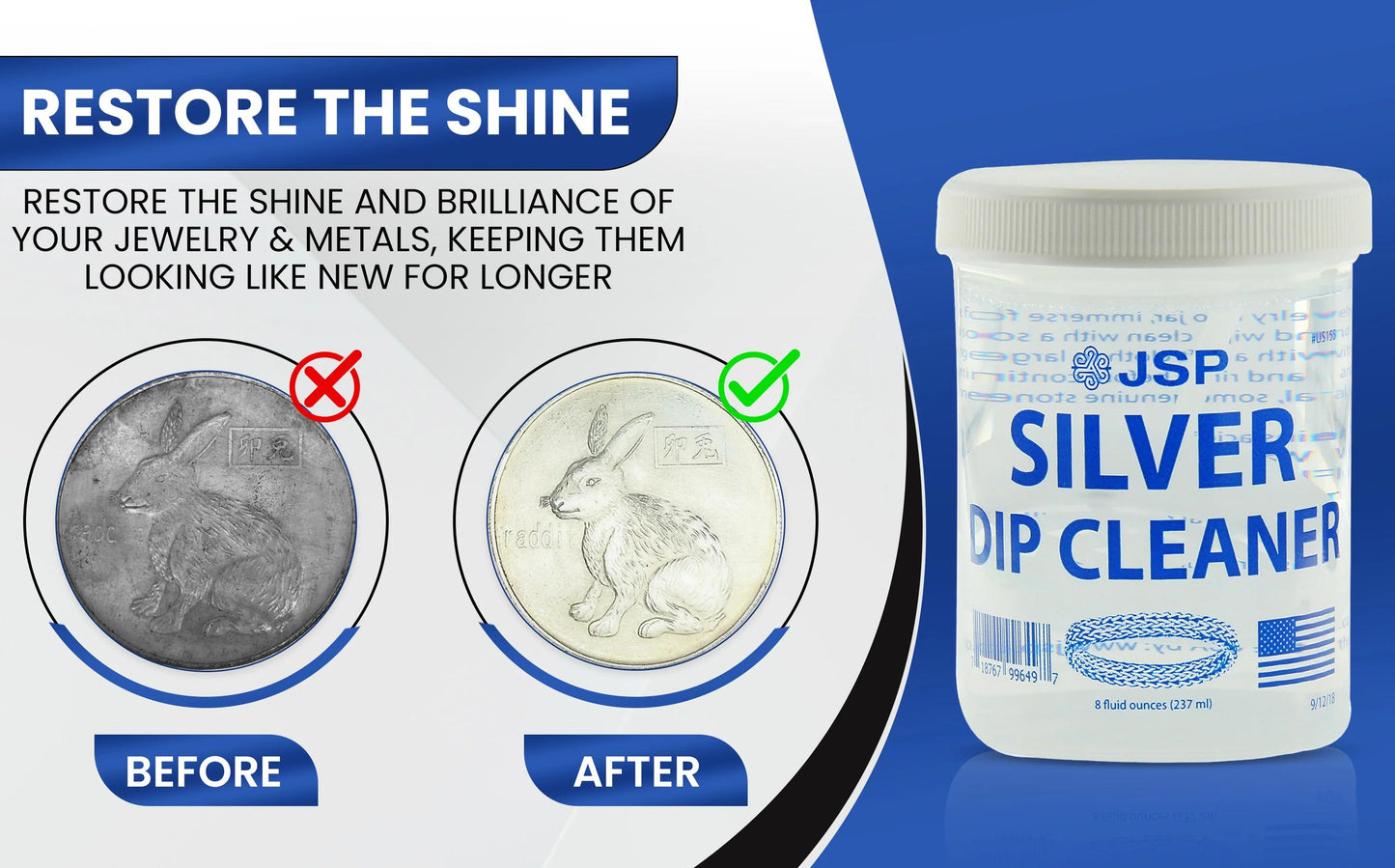 Jewelry Cleaner - Sterling Silver Dip 8 fl oz 925 & 999 Silver Tarnish Remover, Non-Abrasive - product detail view 12