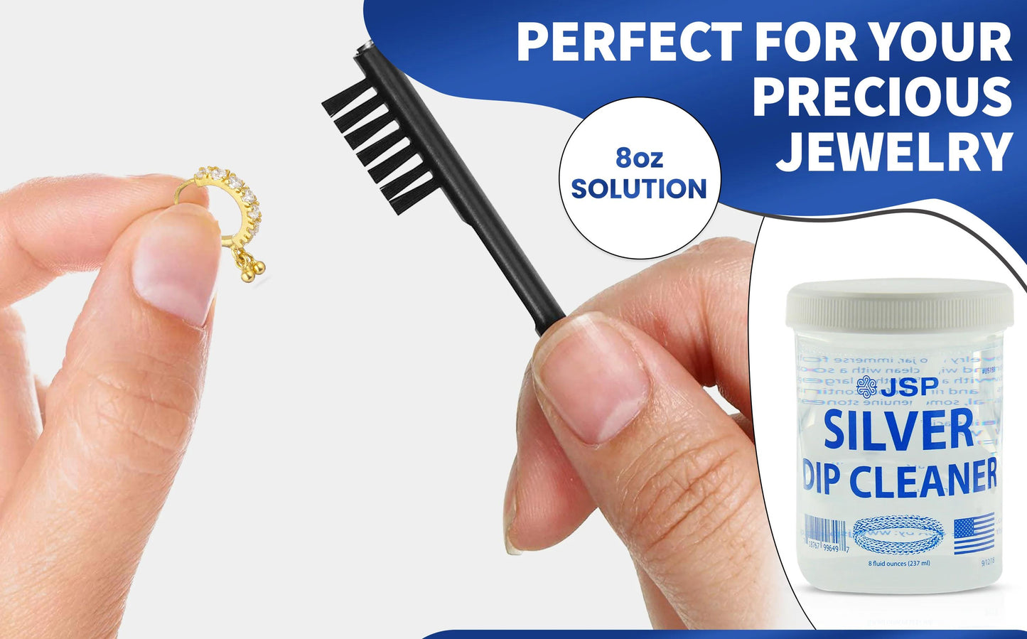 Jewelry Cleaner - Sterling Silver Dip 8 fl oz 925 & 999 Silver Tarnish Remover, Non-Abrasive - product detail view 15