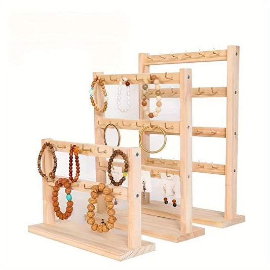 Jewelry Display Stand - 4 Tier Organizer 24 Hooks Wooden Desktop Earring Necklace Bracelet Watch - main product view