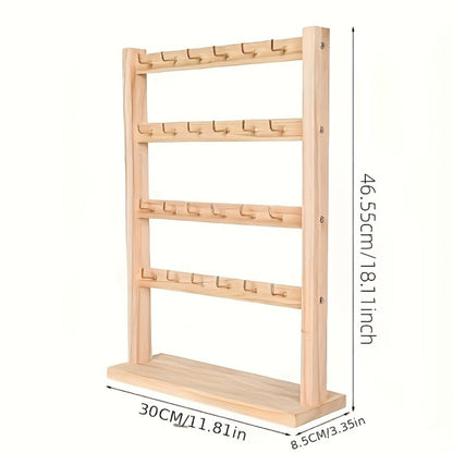 Jewelry Display Stand - 4 Tier Organizer 24 Hooks Wooden Desktop Earring Necklace Bracelet Watch - product detail view 2