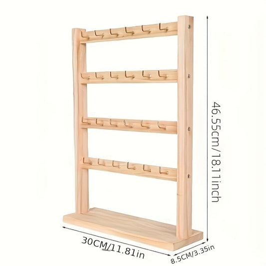 Jewelry Display Stand - 4 Tier Organizer 24 Hooks Wooden Desktop Earring Necklace Bracelet Watch - product detail view 2