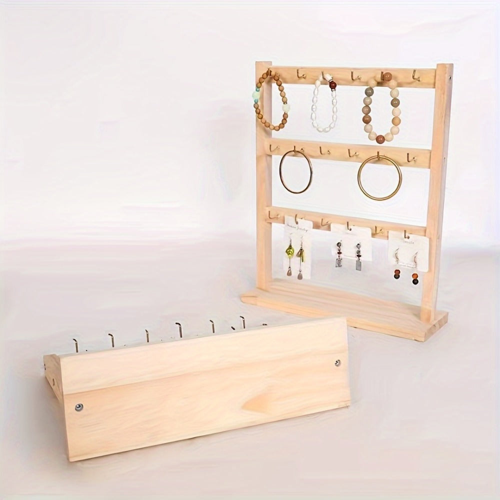 Jewelry Display Stand - 4 Tier Organizer 24 Hooks Wooden Desktop Earring Necklace Bracelet Watch - product detail view 6