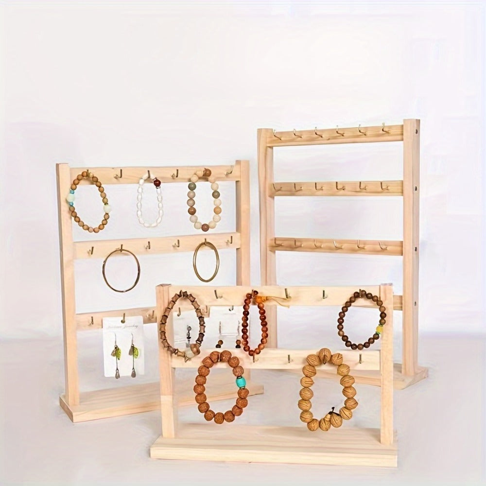 Jewelry Display Stand - 4 Tier Organizer 24 Hooks Wooden Desktop Earring Necklace Bracelet Watch - product detail view 7