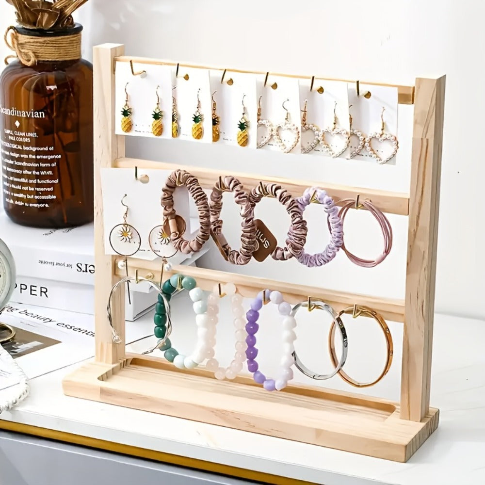 Jewelry Display Stand - 4 Tier Organizer 24 Hooks Wooden Desktop Earring Necklace Bracelet Watch - product detail view 10