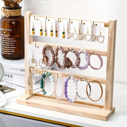 Jewelry Display Stand - 4 Tier Organizer 24 Hooks Wooden Desktop Earring Necklace Bracelet Watch - product detail view 10
