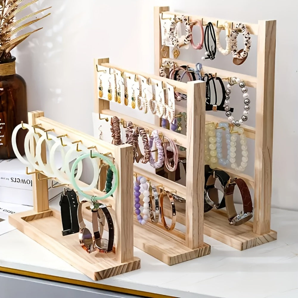Jewelry Display Stand - 4 Tier Organizer 24 Hooks Wooden Desktop Earring Necklace Bracelet Watch - product detail view 11
