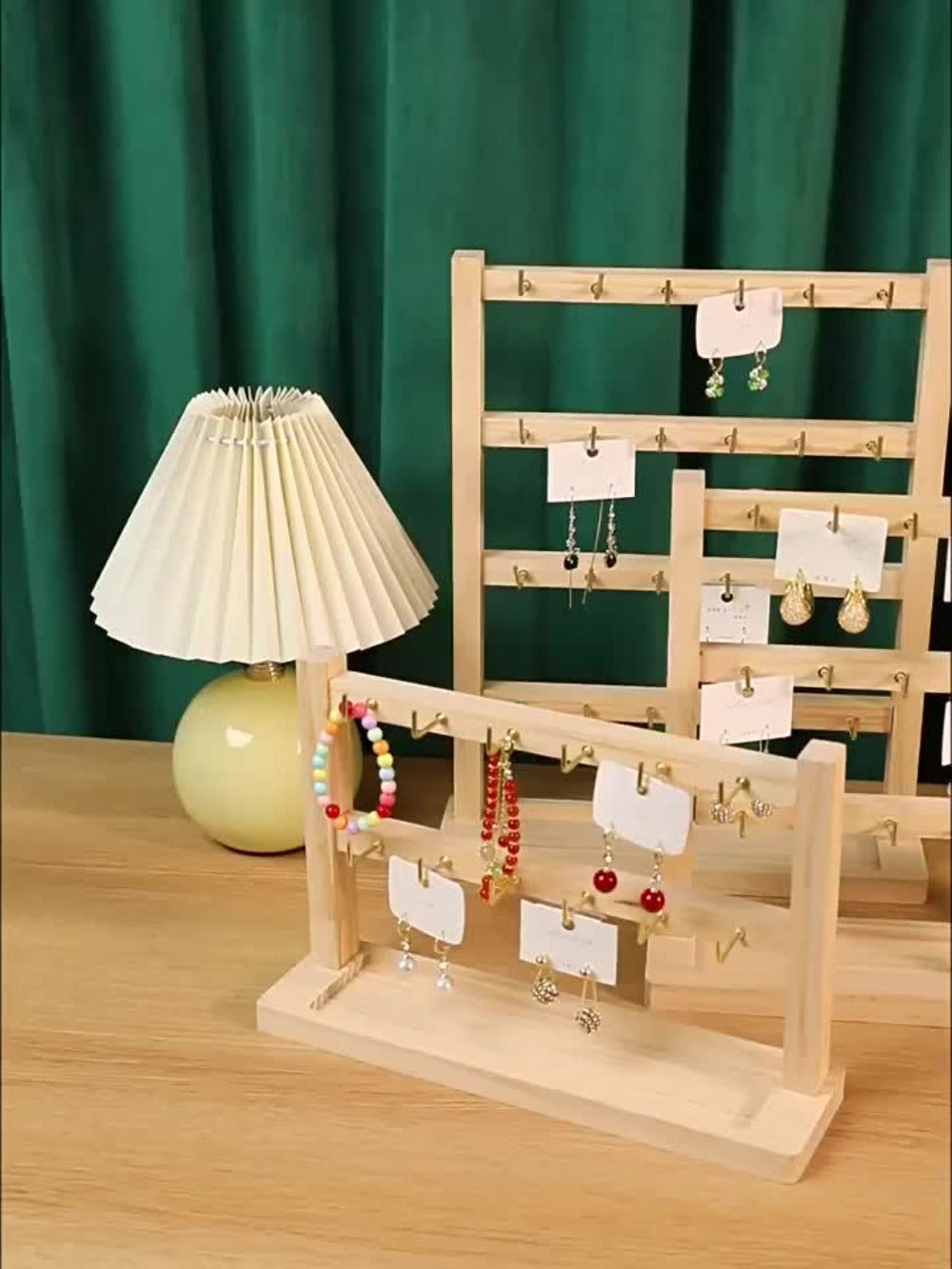Jewelry Display Stand - 4 Tier Organizer 24 Hooks Wooden Desktop Earring Necklace Bracelet Watch - product detail view 12