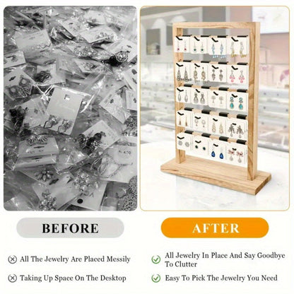 Jewelry Display Stand - 4 Tier Organizer 24 Hooks Wooden Desktop Earring Necklace Bracelet Watch - product detail view 14