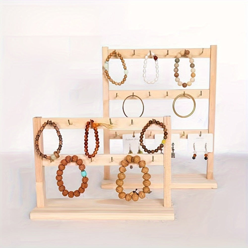 Jewelry Display Stand - 4 Tier Organizer 24 Hooks Wooden Desktop Earring Necklace Bracelet Watch - product detail view 16