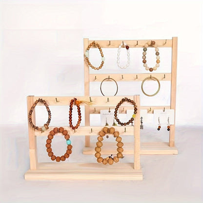 Jewelry Display Stand - 4 Tier Organizer 24 Hooks Wooden Desktop Earring Necklace Bracelet Watch - product detail view 16
