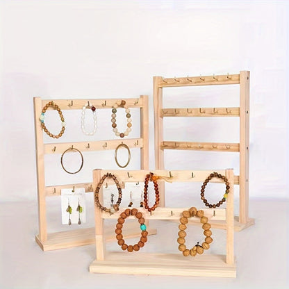 Jewelry Display Stand - 4 Tier Organizer 24 Hooks Wooden Desktop Earring Necklace Bracelet Watch - product detail view 17