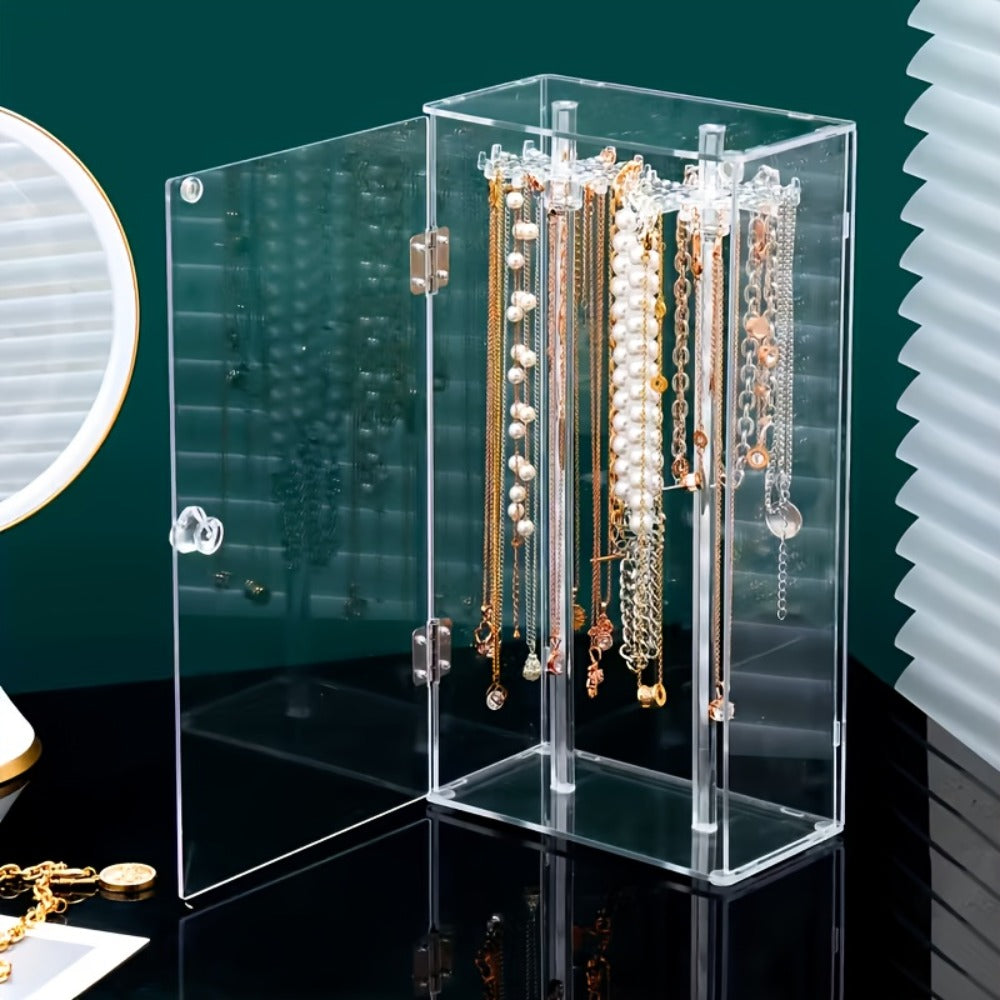 Jewelry Display Stand - Clear Acrylic Dustproof Necklace & Bracelet Organizer with Shelves for - product detail view 8