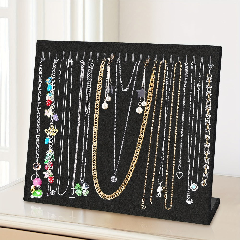 Jewelry Display Stand - Necklace 24 Hook Velvet Organizer Rack L-Shaped Countertop Holder for - main product view