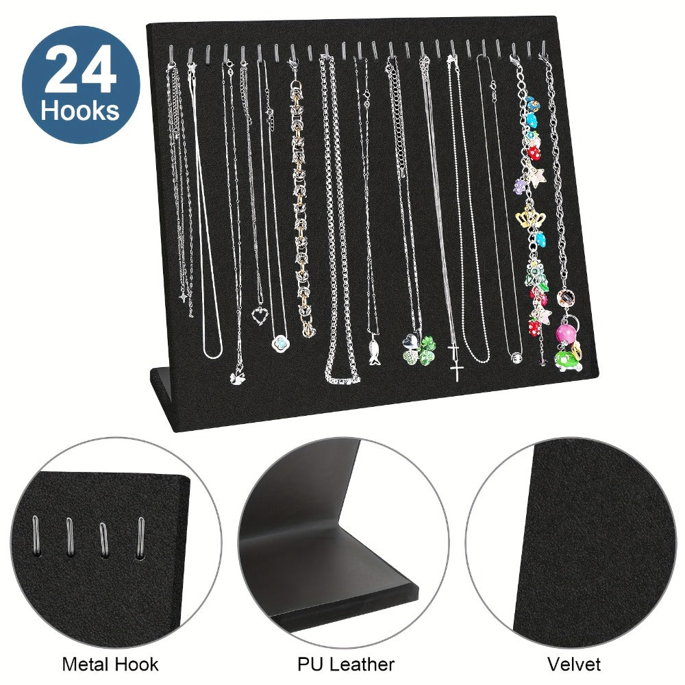 Jewelry Display Stand - Necklace 24 Hook Velvet Organizer Rack L-Shaped Countertop Holder for - product detail view 3
