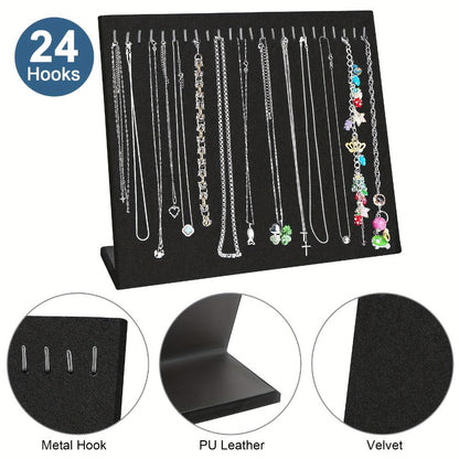 Jewelry Display Stand - Necklace 24 Hook Velvet Organizer Rack L-Shaped Countertop Holder for - product detail view 3