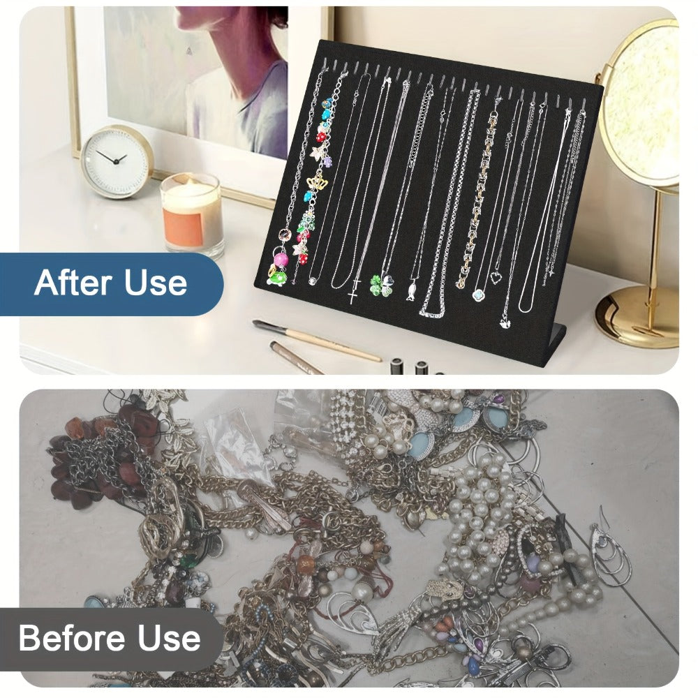 Jewelry Display Stand - Necklace 24 Hook Velvet Organizer Rack L-Shaped Countertop Holder for - product detail view 4