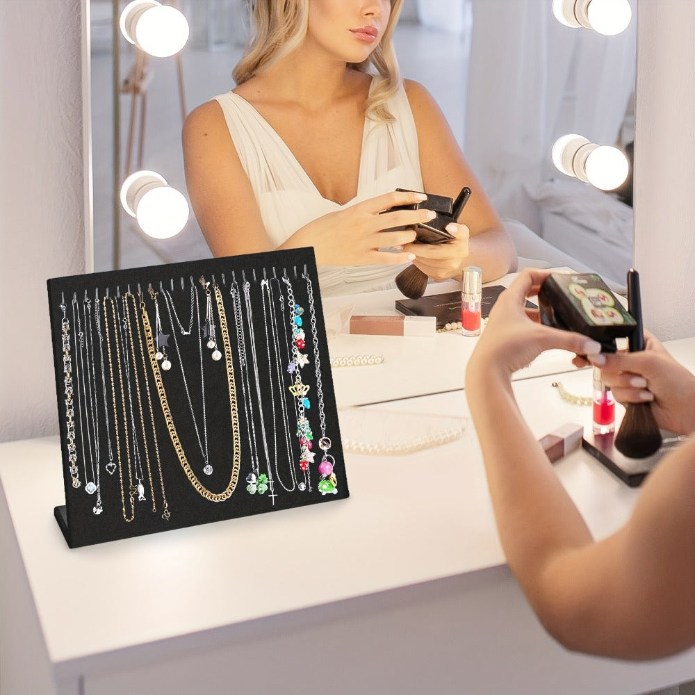Jewelry Display Stand - Necklace 24 Hook Velvet Organizer Rack L-Shaped Countertop Holder for - product detail view 5