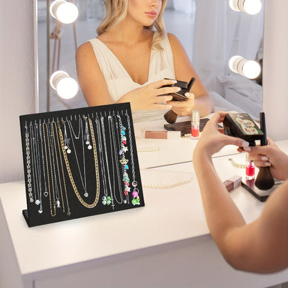 Jewelry Display Stand - Necklace 24 Hook Velvet Organizer Rack L-Shaped Countertop Holder for - product detail view 5